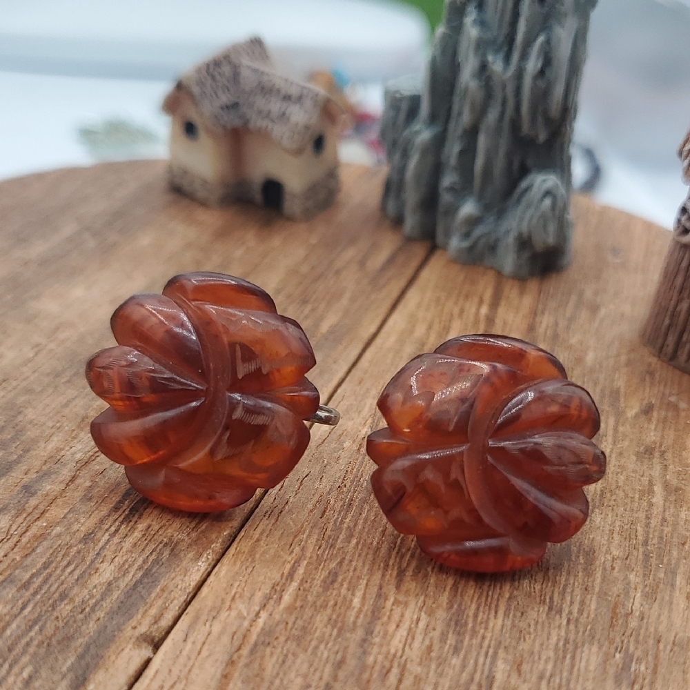 Rare Find Vintage Bakelite Flower Harvest Antique‎ Screwback Earrings E614